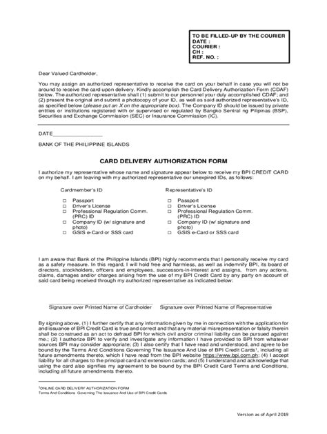 CARD DELIVERY AUTHORIZATION FORM .